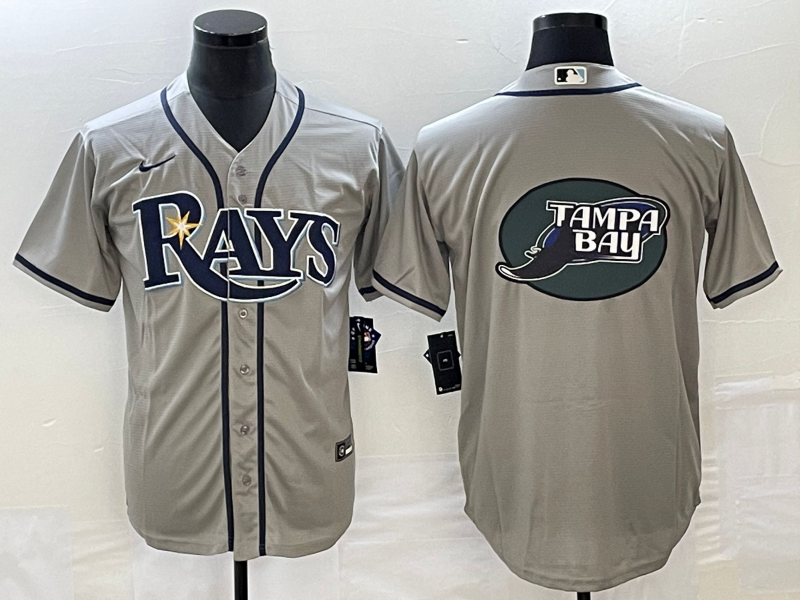 Men's Tampa Bay Rays Gray Team Big Logo Cool Base Stitched Baseball Jersey